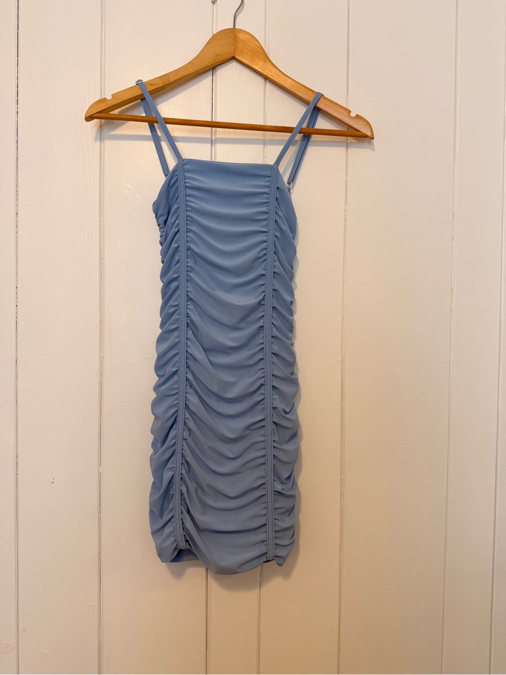 Girls Light Blue Ruched Spaghetti-Strap Mini Dress size S  7/8